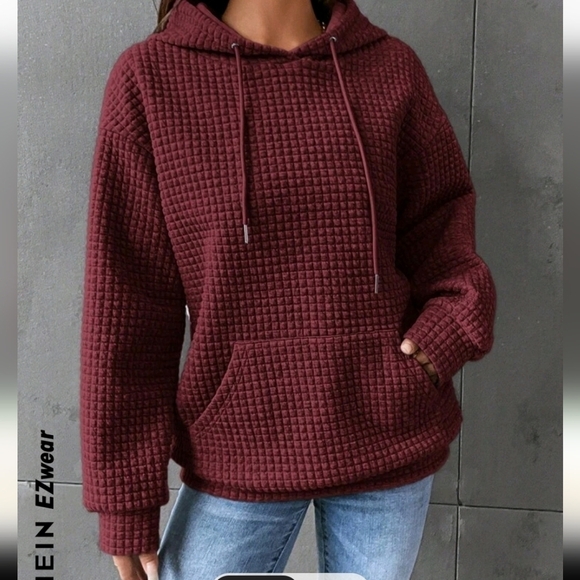 SHEIN EZwear Kangaroo Pocket Drop Shoulder Drawstring Hoodie - Picture 5 of 5